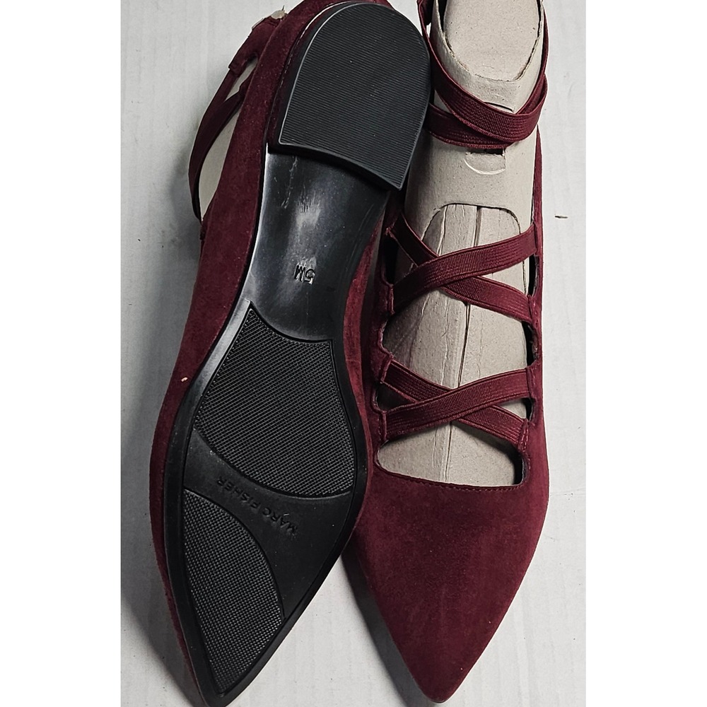 Marc Fisher Annabeth Dark Red Suede Strappy Pointed Toe Flats Back Zip Womens 5M - Picture 5 of 9